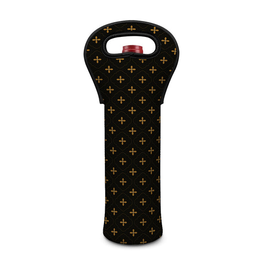 Black And Gold Orthodox Pattern Print Single Neoprene Wine Tote