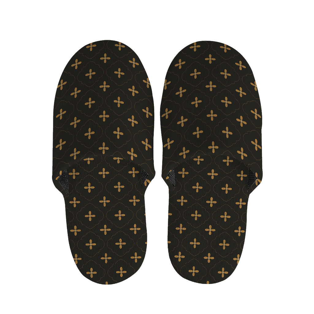 Black And Gold Orthodox Pattern Print Slippers