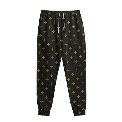 Black And Gold Orthodox Pattern Print Sweatpants