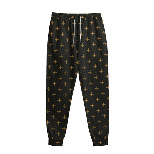 Black And Gold Orthodox Pattern Print Sweatpants
