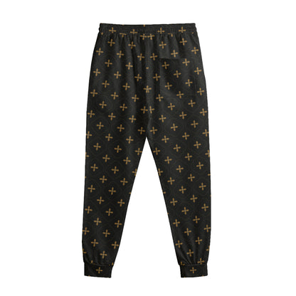 Black And Gold Orthodox Pattern Print Sweatpants