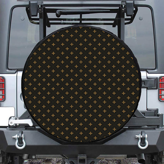 Black And Gold Orthodox Pattern Print Tire Cover