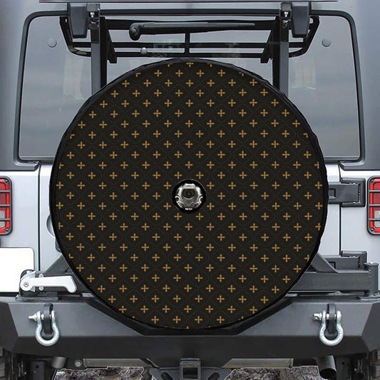 Black And Gold Orthodox Pattern Print Tire Cover With Camera Hole