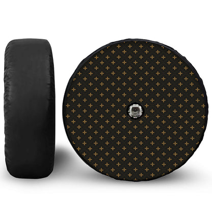 Black And Gold Orthodox Pattern Print Tire Cover With Camera Hole
