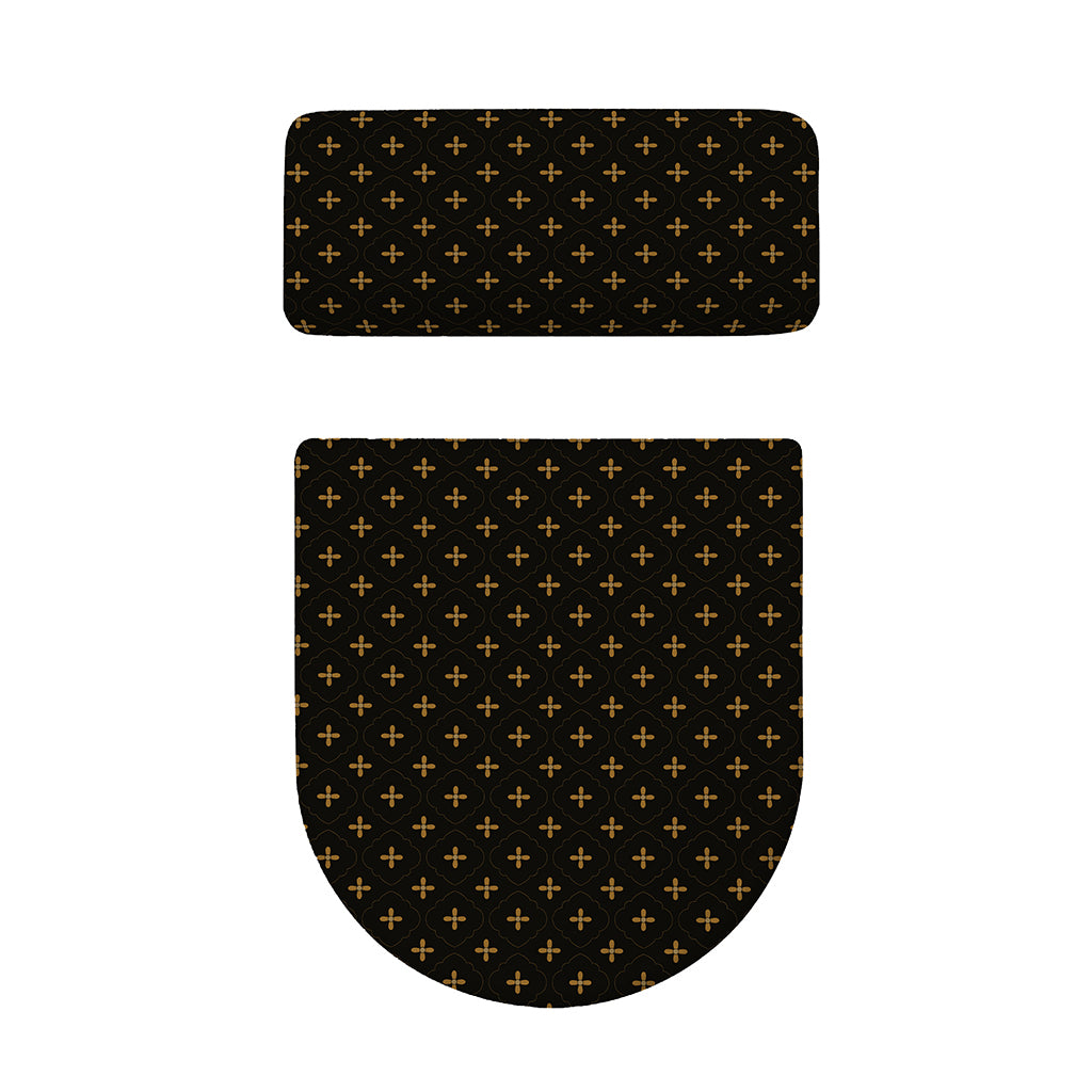 Black And Gold Orthodox Pattern Print Toilet Lid And Tank Cover Set