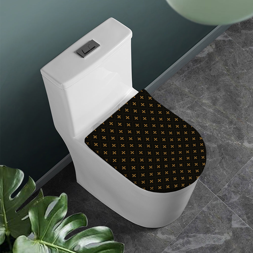 Black And Gold Orthodox Pattern Print Toilet Lid Cover