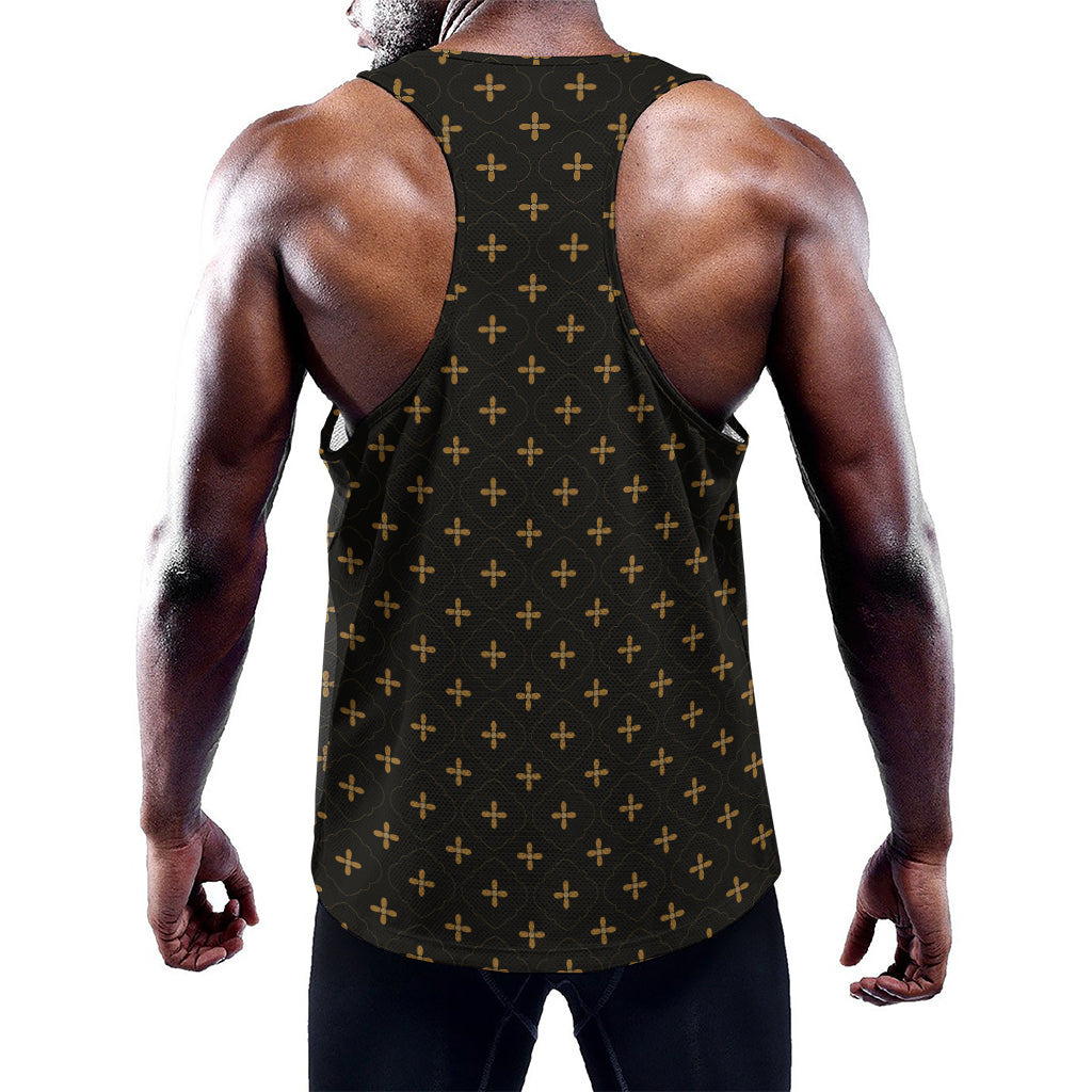 Black And Gold Orthodox Pattern Print Training Tank Top