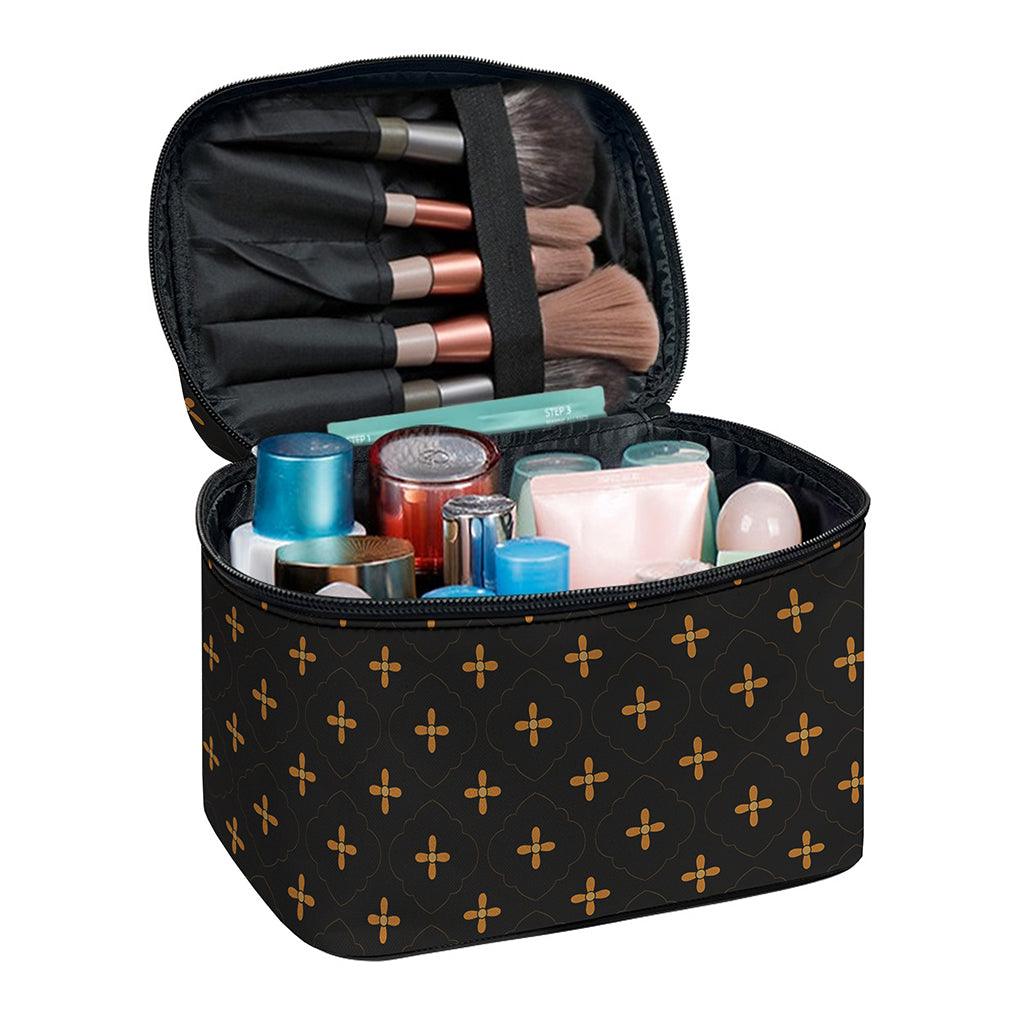 Black And Gold Orthodox Pattern Print Travel Makeup Bag
