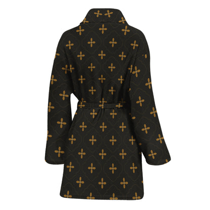 Black And Gold Orthodox Pattern Print Women's Bathrobe