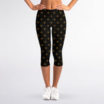 Black And Gold Orthodox Pattern Print Women's Capri Leggings