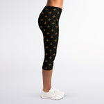 Black And Gold Orthodox Pattern Print Women's Capri Leggings