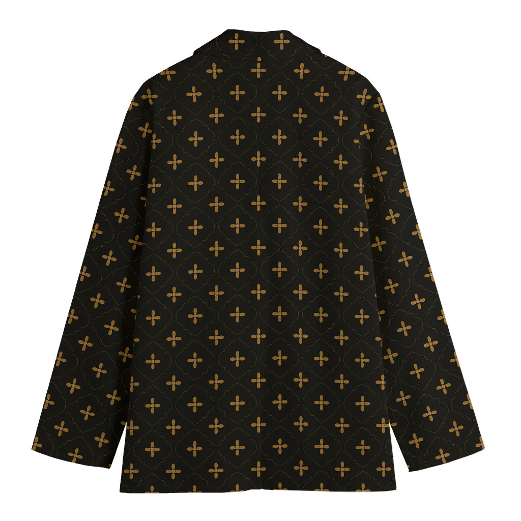 Black And Gold Orthodox Pattern Print Women's Cotton Blazer