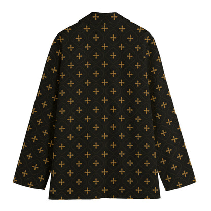 Black And Gold Orthodox Pattern Print Women's Cotton Blazer