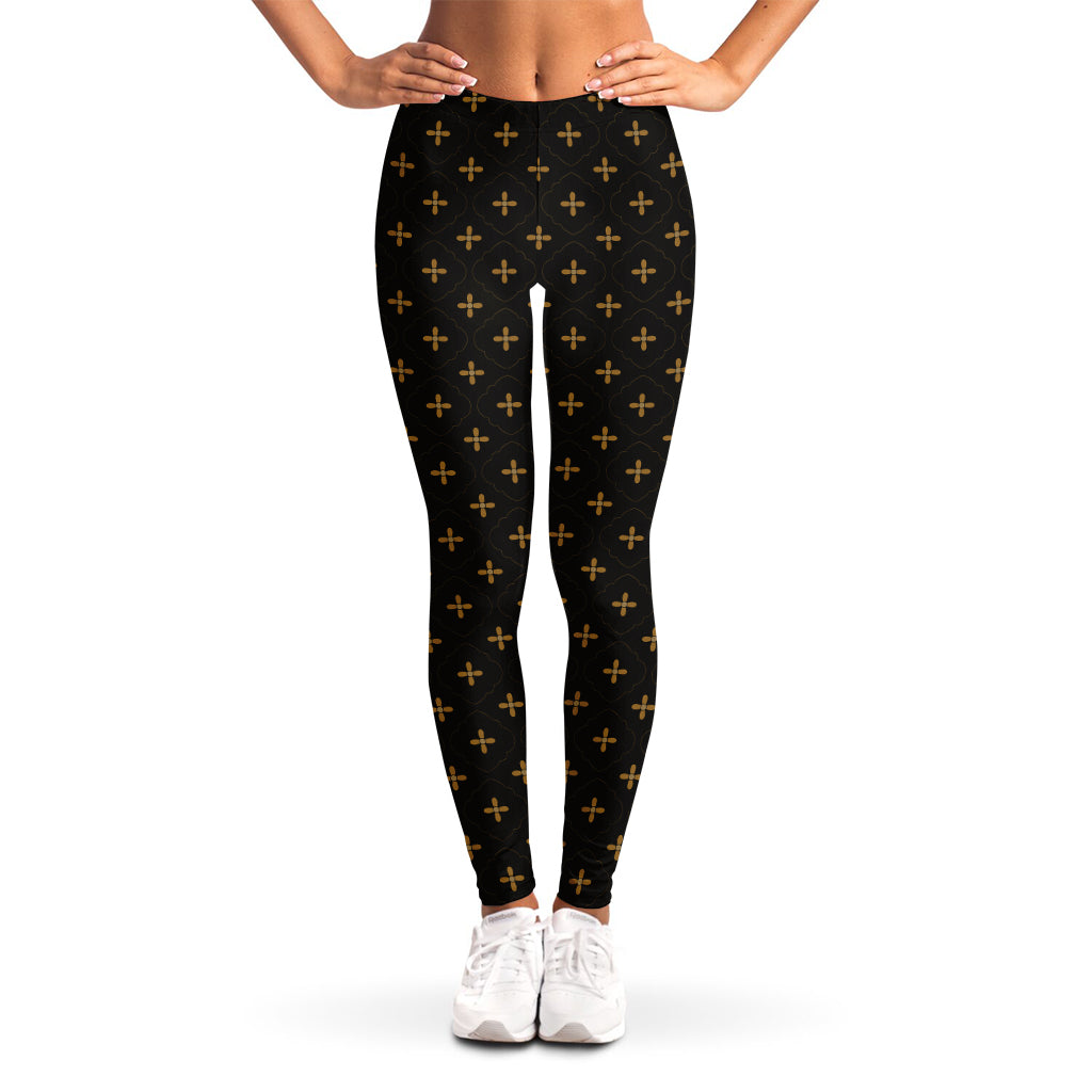 Black And Gold Orthodox Pattern Print Women's Leggings