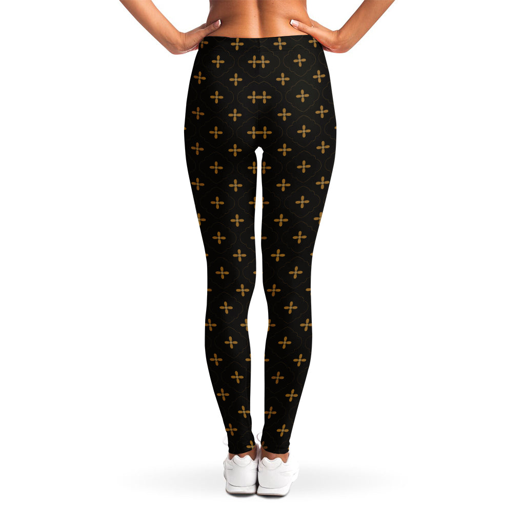 Black And Gold Orthodox Pattern Print Women's Leggings