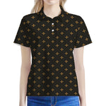 Black And Gold Orthodox Pattern Print Women's Polo Shirt