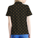 Black And Gold Orthodox Pattern Print Women's Polo Shirt