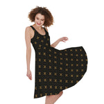 Black And Gold Orthodox Pattern Print Women's Sleeveless Dress