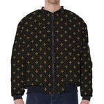 Black And Gold Orthodox Pattern Print Zip Sleeve Bomber Jacket