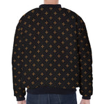 Black And Gold Orthodox Pattern Print Zip Sleeve Bomber Jacket