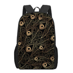 Black And Gold Peacock Feather Print 17 Inch Backpack