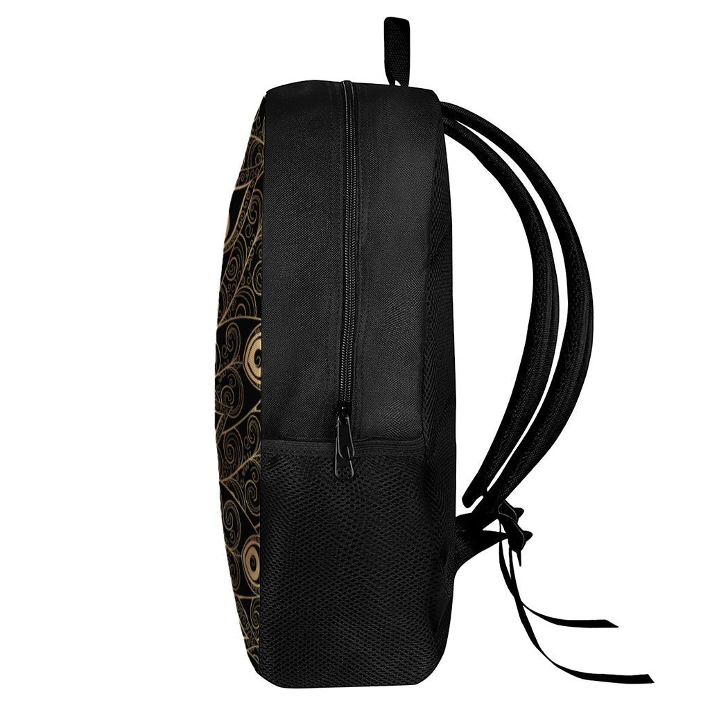 Black And Gold Peacock Feather Print 17 Inch Backpack