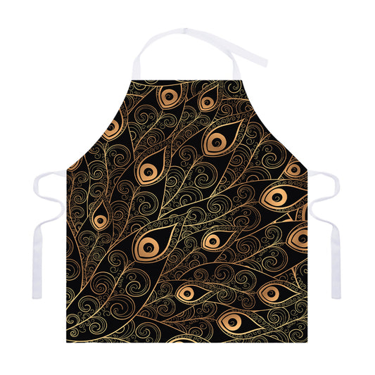 Black And Gold Peacock Feather Print Adjustable Apron