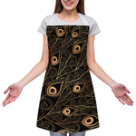 Black And Gold Peacock Feather Print Adjustable Apron