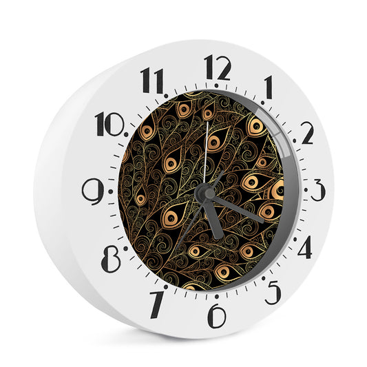 Black And Gold Peacock Feather Print Alarm Clock