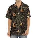 Black And Gold Peacock Feather Print Aloha Shirt