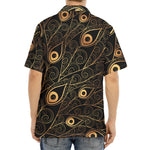 Black And Gold Peacock Feather Print Aloha Shirt