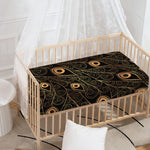 Black And Gold Peacock Feather Print Baby Crib Sheet