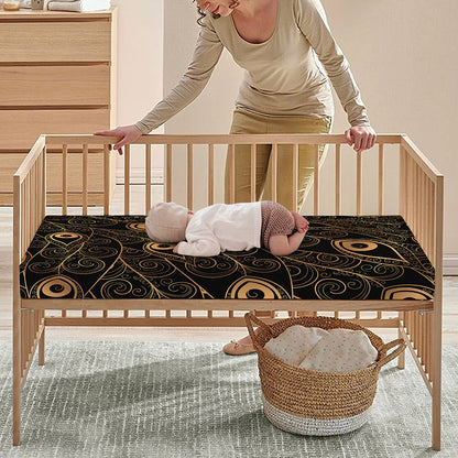 Black And Gold Peacock Feather Print Baby Crib Sheet