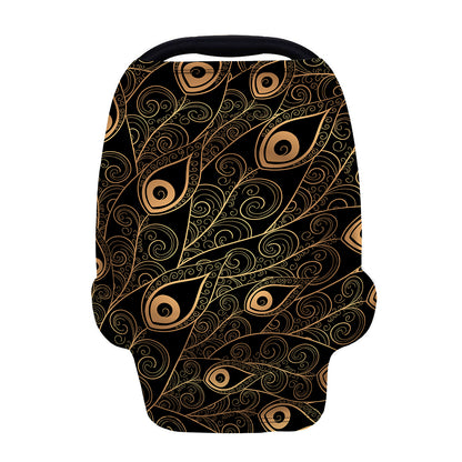 Black And Gold Peacock Feather Print Baby Seat Cover