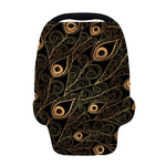 Black And Gold Peacock Feather Print Baby Seat Cover