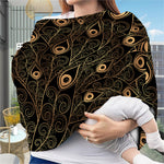 Black And Gold Peacock Feather Print Baby Seat Cover