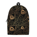 Black And Gold Peacock Feather Print Backpack