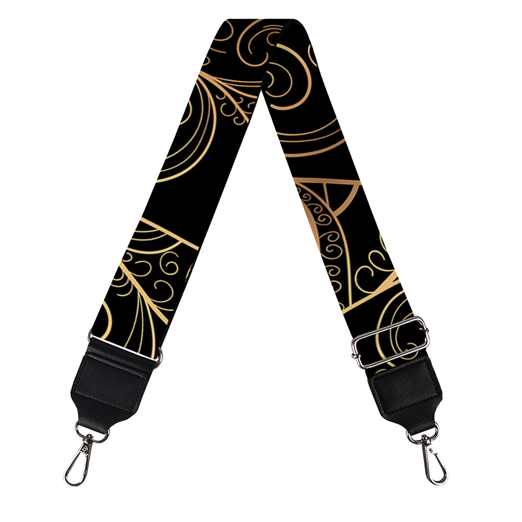 Black And Gold Peacock Feather Print Bag Strap