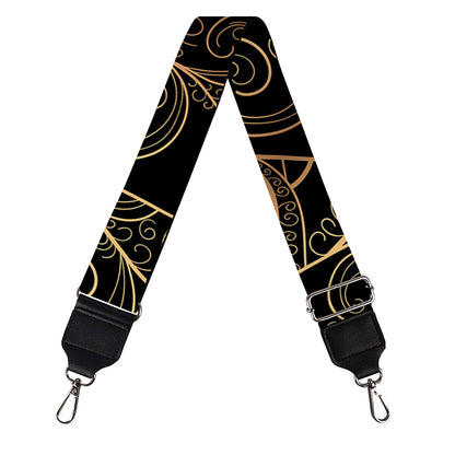 Black And Gold Peacock Feather Print Bag Strap