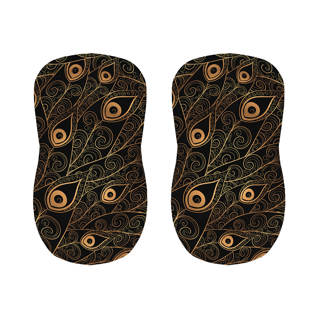 Black And Gold Peacock Feather Print Bar Stool Covers