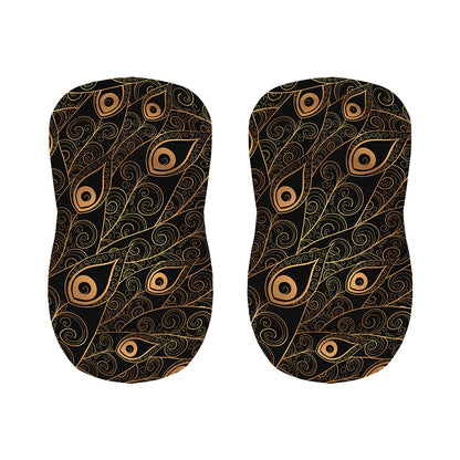 Black And Gold Peacock Feather Print Bar Stool Covers