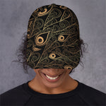 Black And Gold Peacock Feather Print Baseball Cap