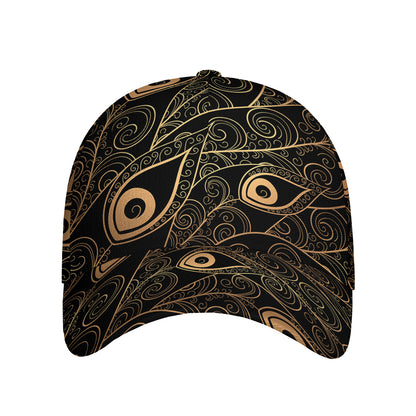 Black And Gold Peacock Feather Print Baseball Cap