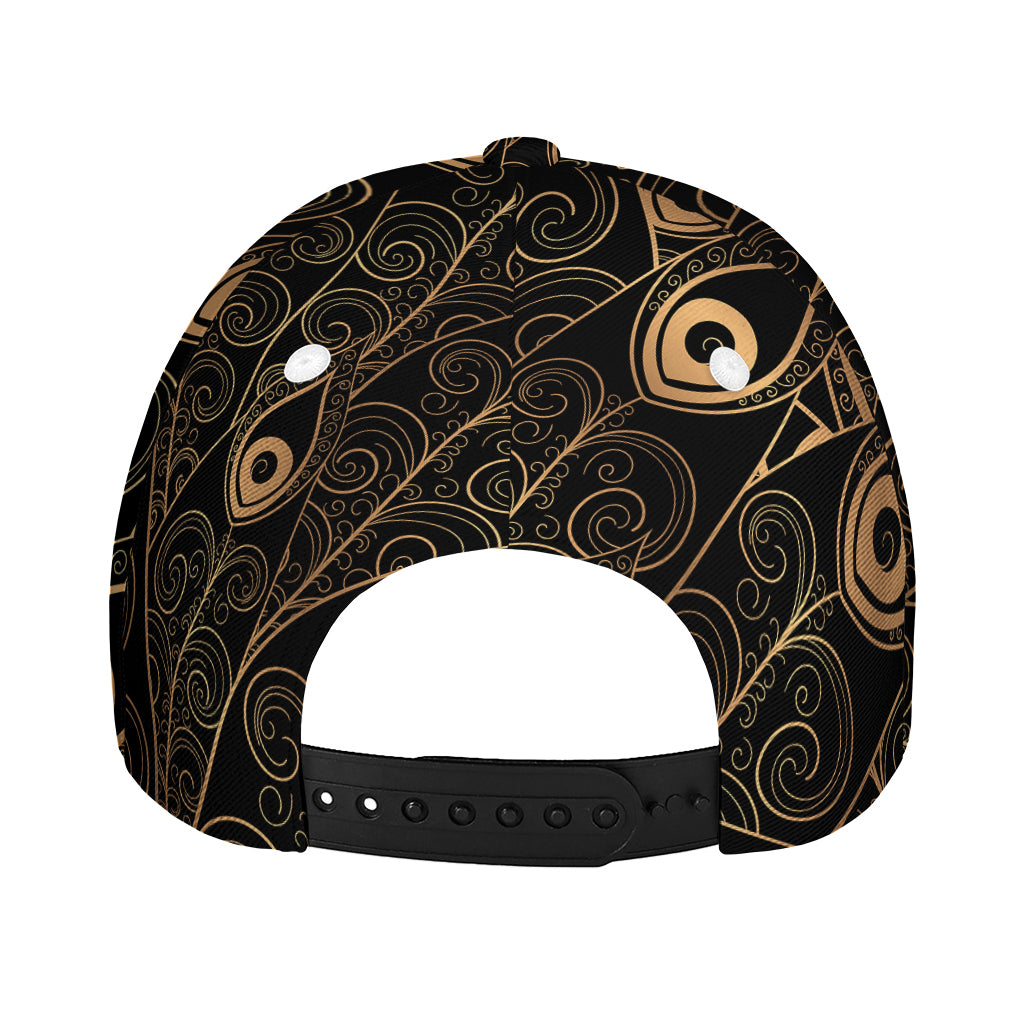 Black And Gold Peacock Feather Print Baseball Cap