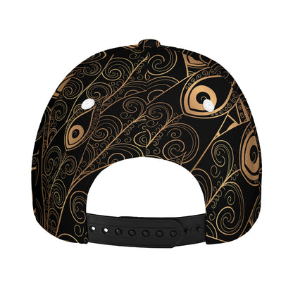 Black And Gold Peacock Feather Print Baseball Cap