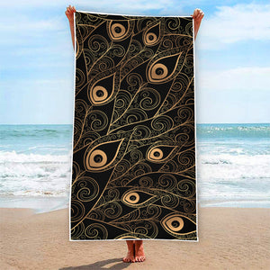 Black And Gold Peacock Feather Print Beach Towel