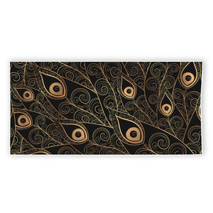 Black And Gold Peacock Feather Print Beach Towel