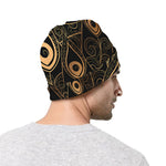 Black And Gold Peacock Feather Print Beanie
