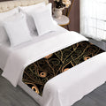 Black And Gold Peacock Feather Print Bed Runner
