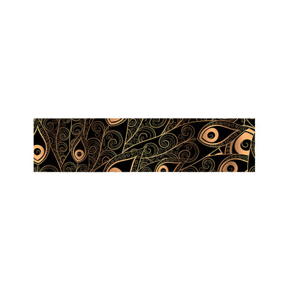 Black And Gold Peacock Feather Print Bed Runner